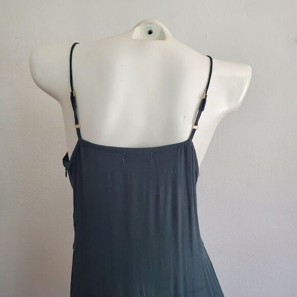 MLM Label Empire Waist Maxi Dress Teal Blue Spaghetti Strap Beachy Boho Retro - Picture 3 of 6